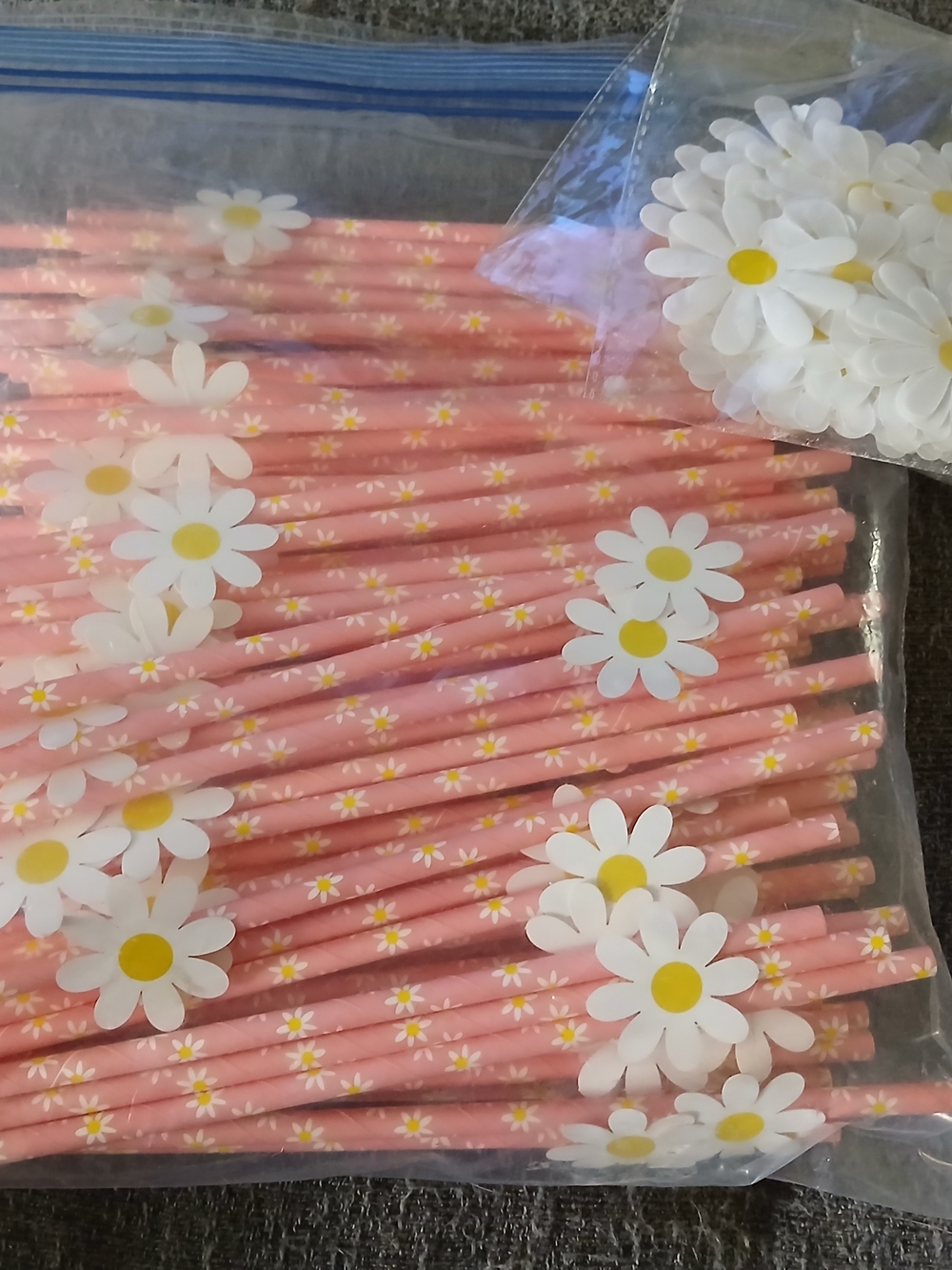 Pink Daisy Paper Straws Floral Party Pack [100] + 50 Paper Scrapbooking Daisy's